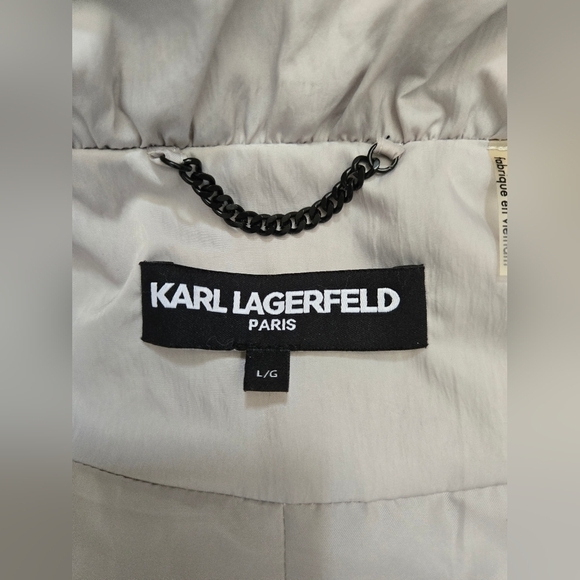 KARL LAGERFELD Muted Misty Silver Water Resistant Jacket With Hidden Hood. Large - Picture 11 of 16